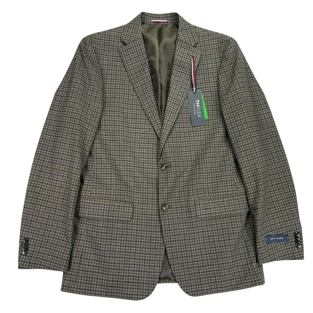Tommy Hilfiger Mens Modern Fit Conrad Check Plaid Sport Coat Brown Blue 40L